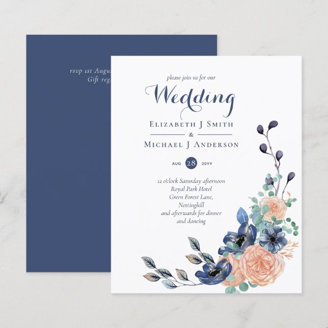 Budget Navy Blue Coral Floral Wedites (Vorne/Hinten)