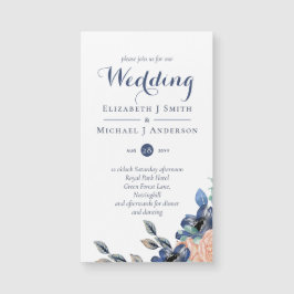 Budget Navy Blue Coral Floral Wedites Magnetkarte