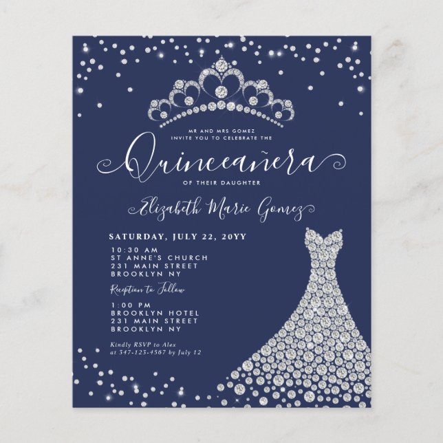 Budget Navy Blue Diamond Sparkle Tiara Quinceanera (Vorderseite)