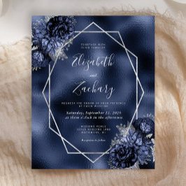 Budget Navy Blue Floral Silver Frame Foil Hochzeit
