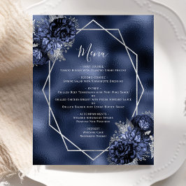 Budget Navy Blue Floral Silver Wedding Menü