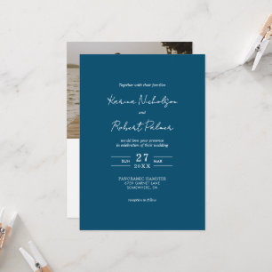 Budget Navy Blue Foto QR Code UAWG Wedding Einladung