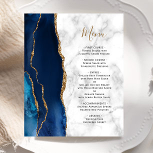 Budget Navy Blue Gold Agate Marble Wedding Menü