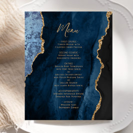 Budget Navy Blue Gold Agate Wedding Menü