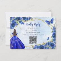 Budget Navy Blue Gold Floral Princess QR UAWG