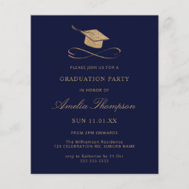 Budget Navy Blue & Gold Glitzer Abschluss Einladun