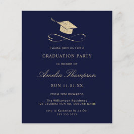 Budget Navy Blue & Gold Glitzer Abschluss Einladun