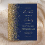 Budget Navy Blue Gold Glitzer Einladung Hochzeit<br><div class="desc">Die links Kulisse dieser modernen Hochzeitseinladung besticht durch einen vergoldeten Glitzer mit Imitaten. Der anpassbare Text kombiniert eine handschriftlich blassgoldene Handschrift,  Copperplate und kursivem Schriftart auf marinebasischem Hintergrund. Auf der Rückseite ist ein passendes marineblau-goldenes Design erkennbar.</div>