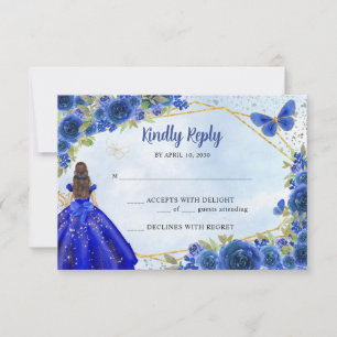 Budget Navy Blue Gold Glitzer Floral Princess UAWG Mitteilungskarte