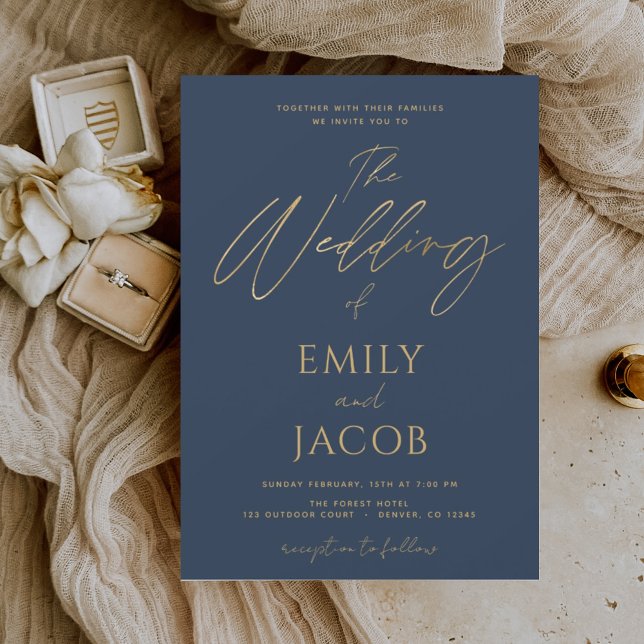 Budget Navy Blue Gold Hochzeit Moderne Typografie (Von Creator hochgeladen)