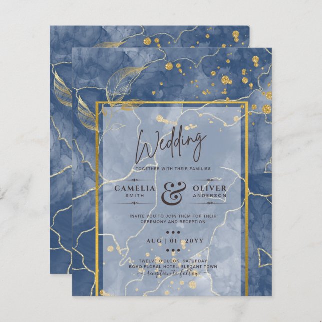 BUDGET Navy Blue Gold INK Abstrakte Hochzeitsreise (Vorne/Hinten)