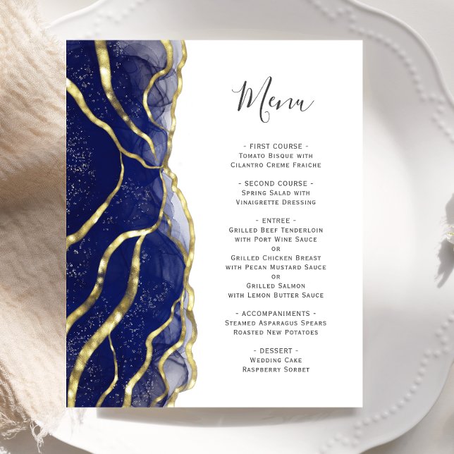 Budget Navy Blue Gold Ink Wedding Menu (Créateur téléchargé)