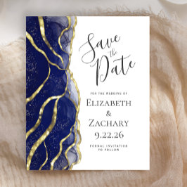 Budget Navy Blue Gold Ink Wedding Save the Date