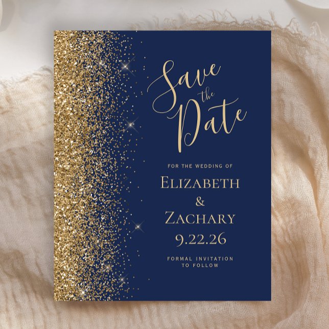 Budget Navy Blue Gold Save the Date Card (Von Creator hochgeladen)