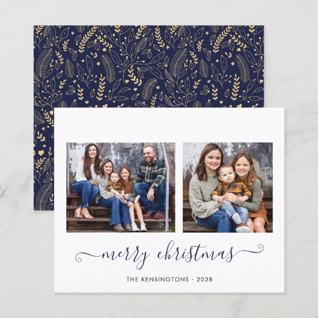 BUDGET Navy Blue Gold Script Frohe Weihnachten (Vorne/Hinten)