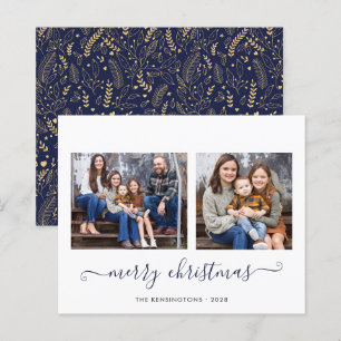 BUDGET Navy Blue Gold Script Frohe Weihnachten
