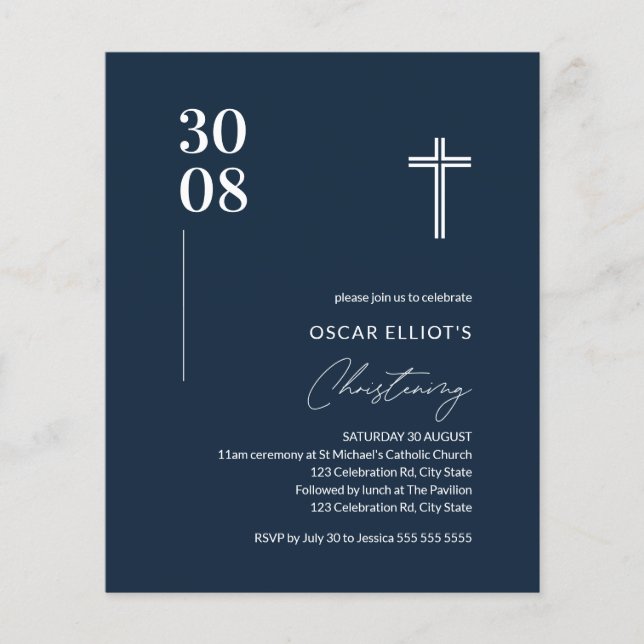 Budget Navy Blue Minimalistisch Boy Christening Ei (Vorderseite)