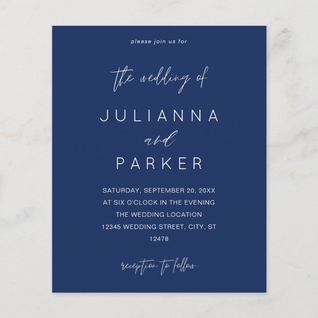 Budget Navy Blue MOD Calligraphy Wedding Flyer (Vorne)