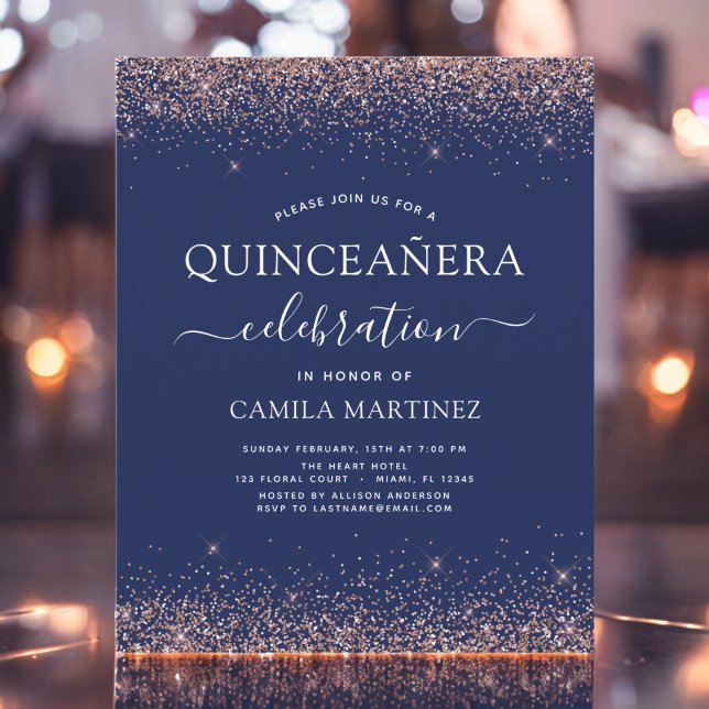 Budget Navy Blue Quinceanera Rose Gold Pink (Von Creator hochgeladen)