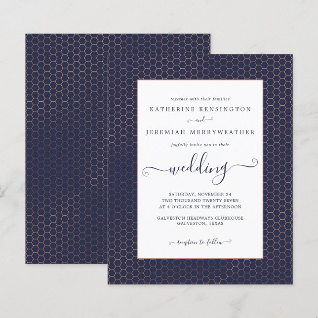 Budget Navy Blue Rose Gold Geometric Wedding (Vorne/Hinten)