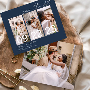 Budget Navy Blue Save the Date 3 Foto Einladungen Flyer