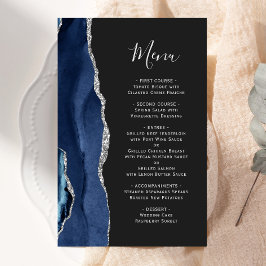 Budget Navy Blue Silver Agate Dark Wedding Menü