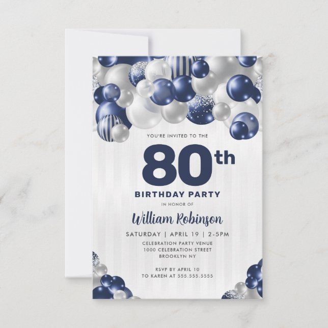 Budget Navy Blue Silver Glitzer Balloon Geburtstag Mitteilungskarte (Vorderseite)