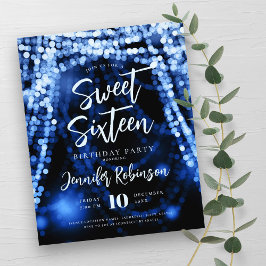 Budget Navy Blue String Lights Sweet 16 Einladung Flyer