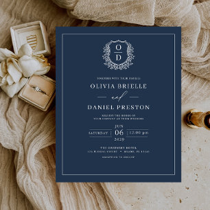 Budget Navy Blue Wappen Monogram Elegant Wedding