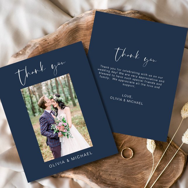 Budget Navy Blue Wedding Danke Foto Flyer (Von Creator hochgeladen)