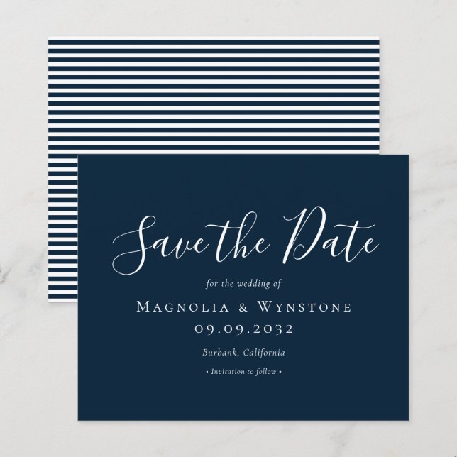 BUDGET Navy Blue Wedding speichern das Datum (Vorne/Hinten)