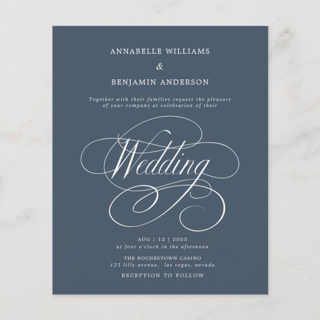 Budget Navy Blue & White Wedding Einladung (Vorderseite)
