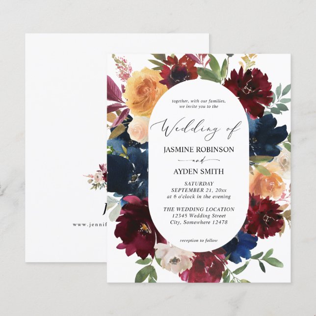 Budget Navy, Burgund Pink & Peach Floral2 Hochzeit (Vorne/Hinten)