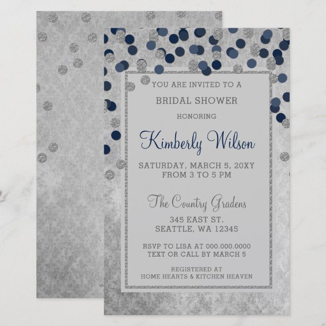 Budget Navy Confetti Bridal Dusche Einladung (Vorne/Hinten)