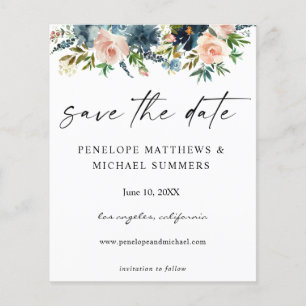 Budget Navy D Blue & Pink Floral Save the Date V2 Flyer