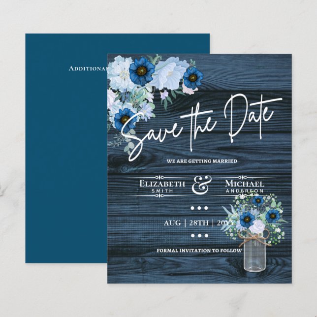 Budget Navy Dusty Blue Floral Rustic Hochzeit (Vorne/Hinten)