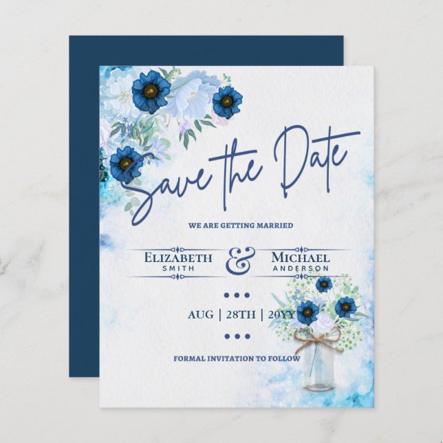 Budget Navy Dusty Blue Floral Rustic Hochzeit (Vorne/Hinten)