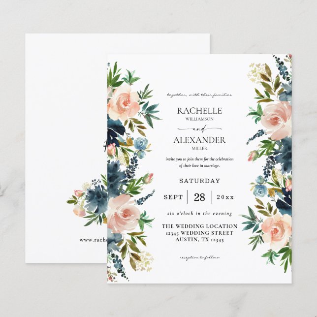 Budget Navy, Dusty Blue & Pink Floral 1 Hochzeit (Vorne/Hinten)