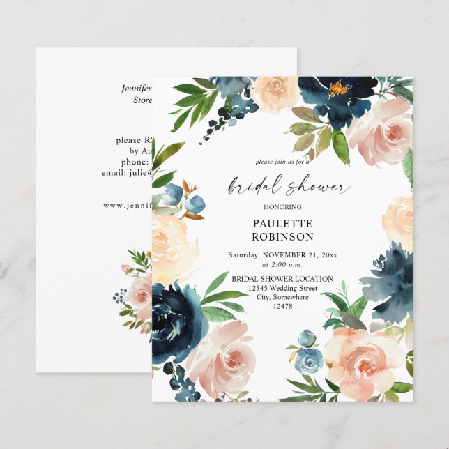 Budget Navy & Dusty Blue Pink Floral Brautparty (Vorne/Hinten)
