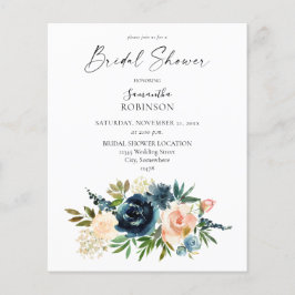 Budget Navy, Dusty Blue, Pink Floral Brautparty Flyer