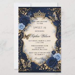 Budget Navy Gold Blumen Schmetterling Sweet 16