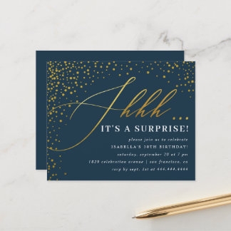 Budget Navy & Gold Confetti Skript Überraschung Pa