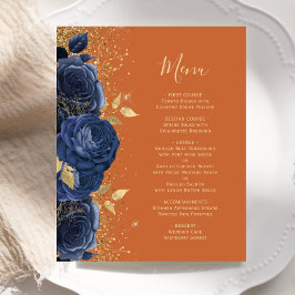 Budget Navy Gold Floral Burnt Orange Wedding Menü