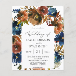 Budget Navy, Orange & Brown Floral 2 Hochzeit Flyer