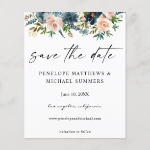 Budget Navy & Pink Floral Save the Date V2 Foto Flyer