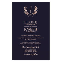 Budget Navy Rose Gold Monogram Wedding Einladungen