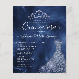 Budget Navy Royal Blue Diamond Tiara Quinceanera