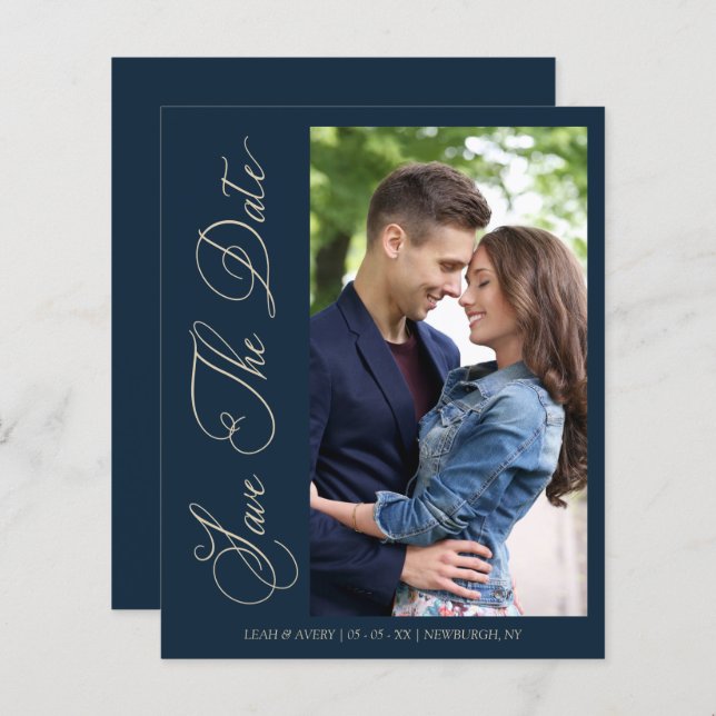 Budget Navy Wedding Photo Wimshical Script  (Vorne/Hinten)