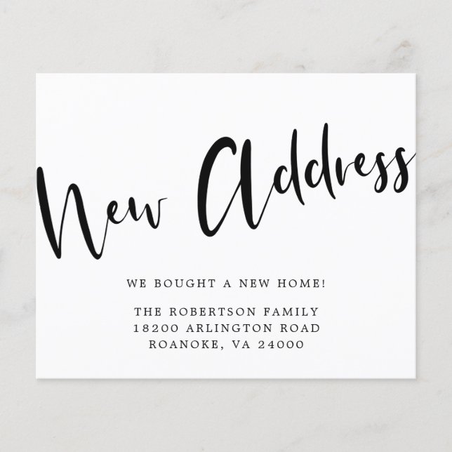 Budget New Address Bold Calligraphy Moving Card (Vorderseite)