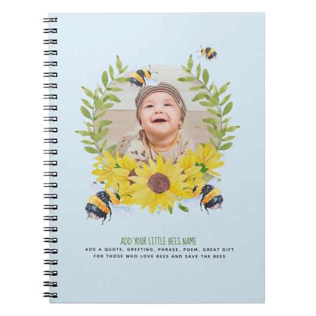 BUDGET New Baby FOTO gibt Sonnenblumen Bienen Notizblock (Vorderseite)